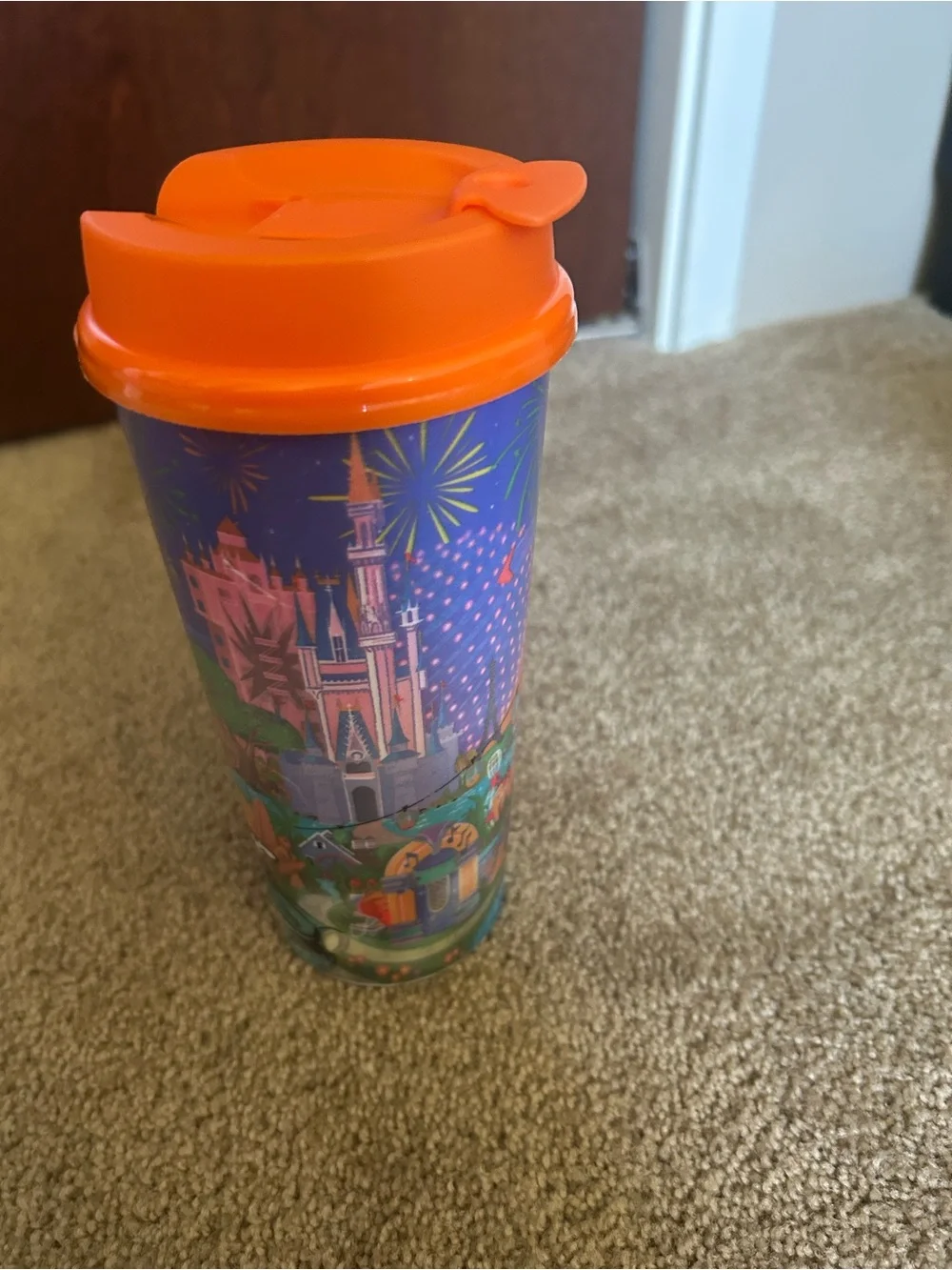 Disney Colorful Mickey & Friends Travel Mugs with Orange and Teal Lids